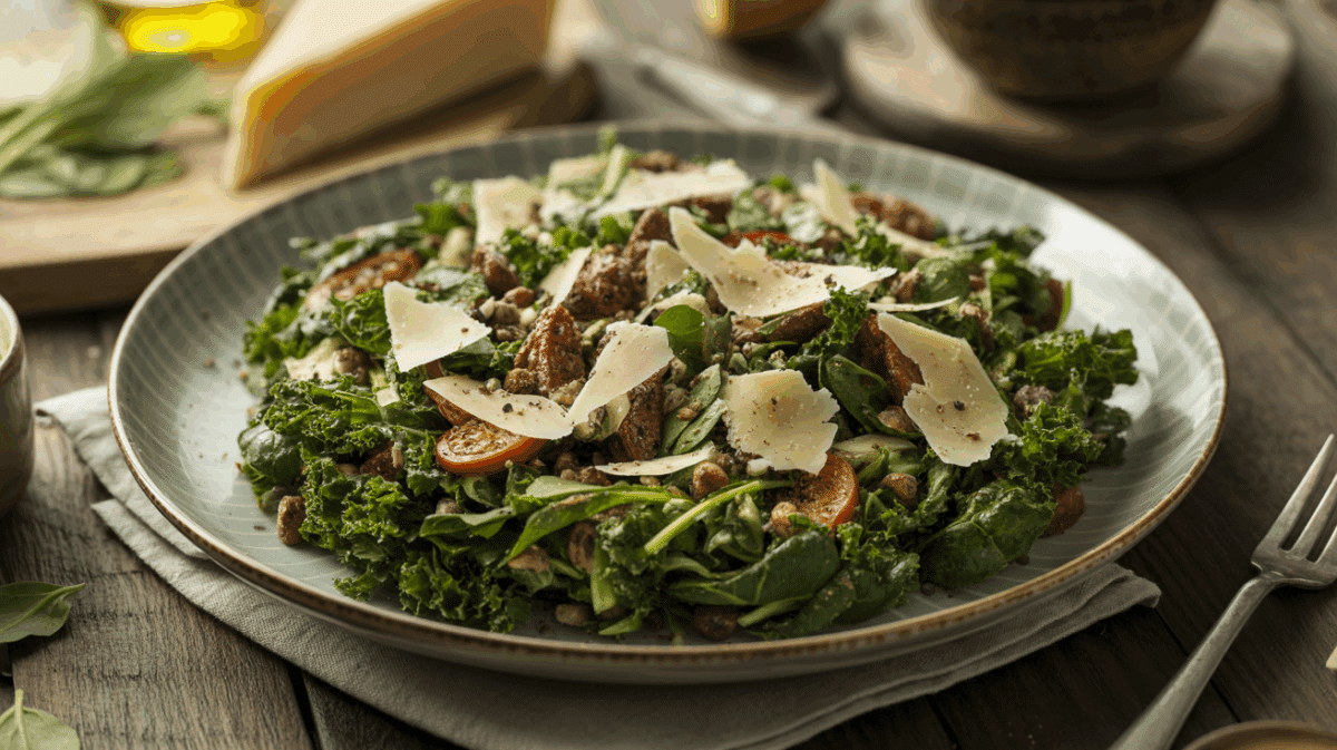 Salade de chou kale noisettes parmesan – salade de chou kale