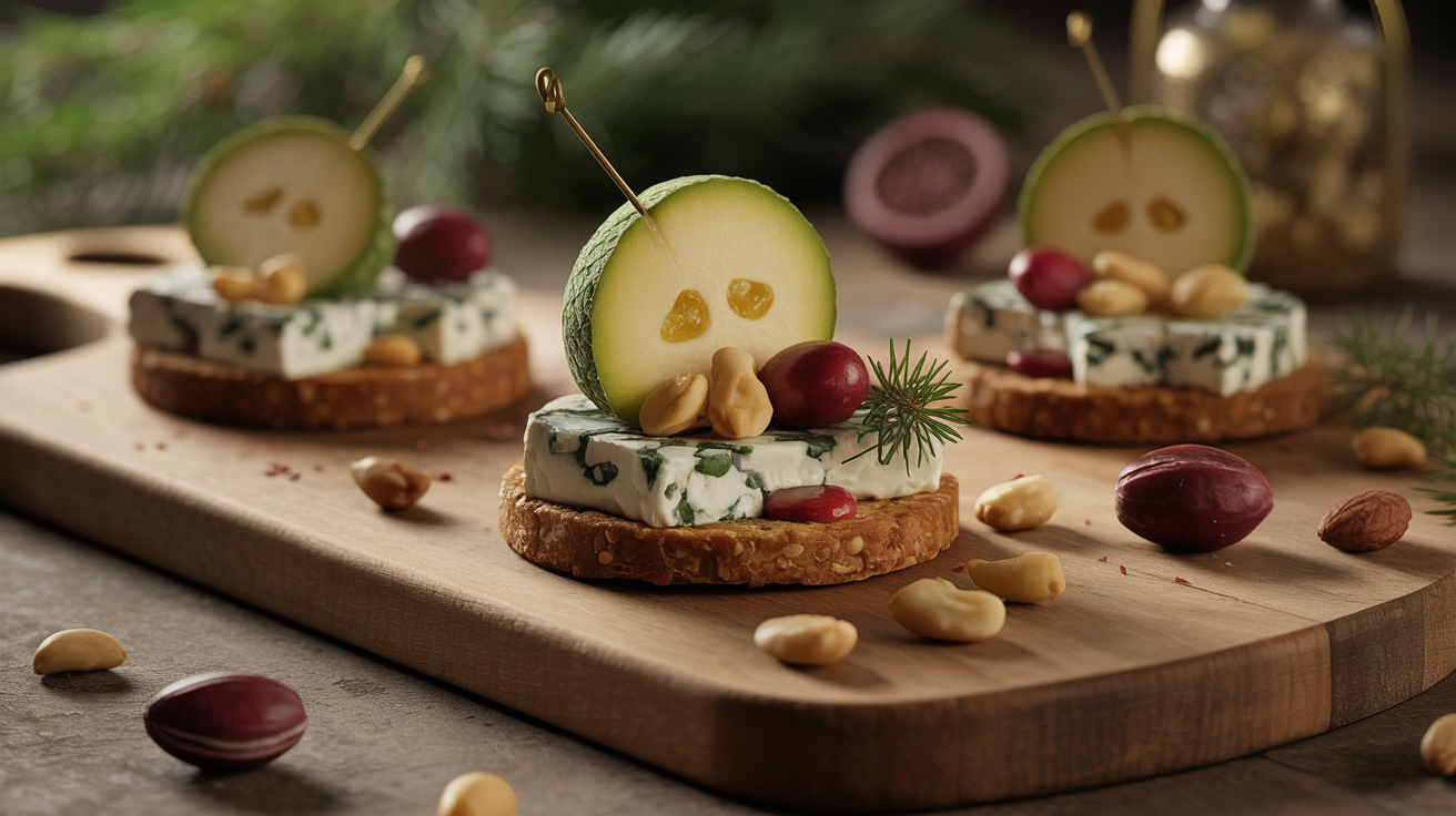Délicieux canapés festifs : poire, roquefort et noix